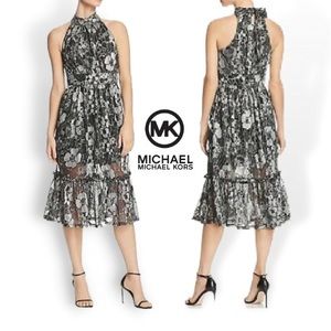 Michael Kors metallic midi halter dress